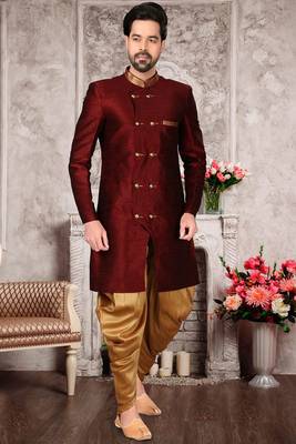Maroon embroidered art silk sherwani 1