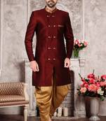 Maroon embroidered art silk sherwani