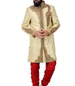Fawn embroidered brocade sherwani