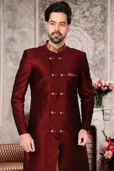 Maroon embroidered art silk sherwani