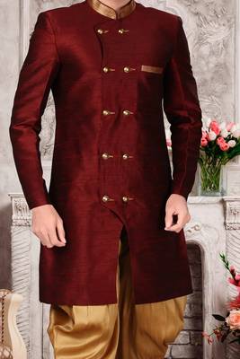 Maroon embroidered art silk sherwani 3