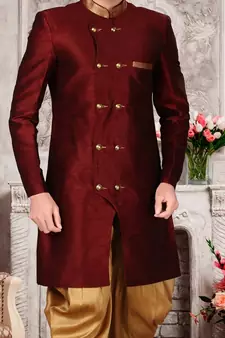 Maroon embroidered art silk sherwani