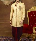Fawn embroidered brocade sherwani