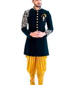 Black embroidered velvet sherwani
