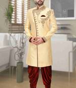 Fawn embroidered art silk sherwani