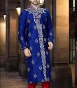 Blue embroidered art silk sherwani