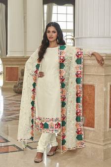 Cream embroidered georgette salwar kameez