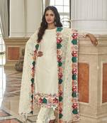 Cream embroidered georgette salwar kameez
