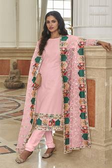 Light-pink embroidered georgette salwar kameez