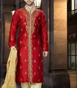 Maroon embroidered art silk sherwani