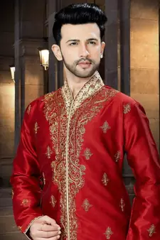Maroon embroidered art silk sherwani