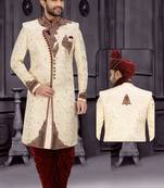 Fawn embroidered brocade sherwani