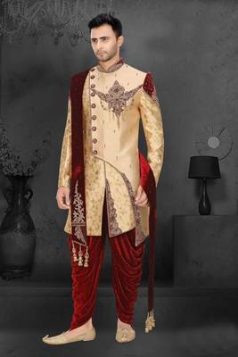 Green embroidered art silk sherwani 1