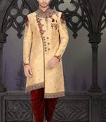 Fawn embroidered brocade sherwani