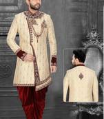 Fawn embroidered brocade sherwani