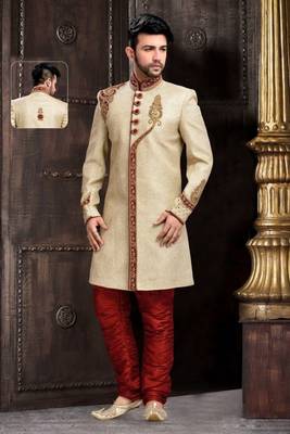 Fawn embroidered jute sherwani 1