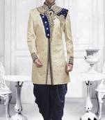 Fawn embroidered brocade sherwani