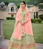 Light-green embroidered net semi stitched lehenga