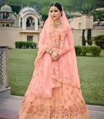 Light-peach embroidered net semi stitched lehenga