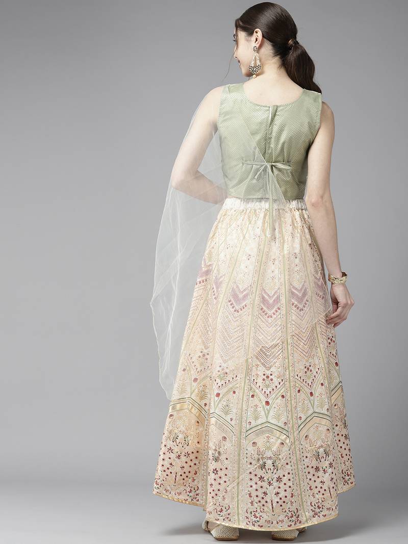 Cream printed silk stitched lehenga - Aarika - 4074600