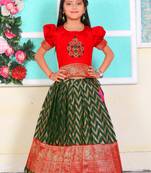 Kids Red New south Indian traditional pattu pavadai Jacquard Lehenga choli for girls dress