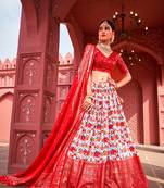 Women's Wear Red Dola Silk And Patola Print With Foil Work Patta For Wedding Lehenga Choli