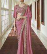 Pink Zari Resham & Beads Embroidered Georgette Party Wear Bridal Wedding Festival Saree