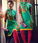 Green printed Lawn kurtas-and-kurtis