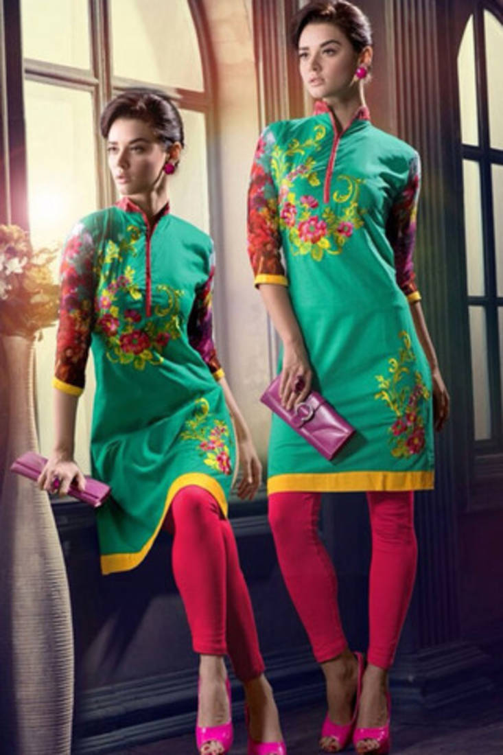 Green printed Lawn kurtas-and-kurtis