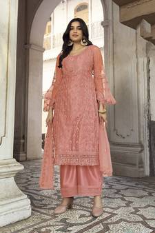 Coral embroidered net salwar