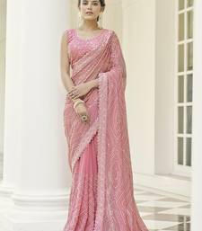 Georgette Sequin Embroidered Baby Pink Saree for Women