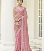Georgette Sequin Embroidered Baby Pink Saree for Women