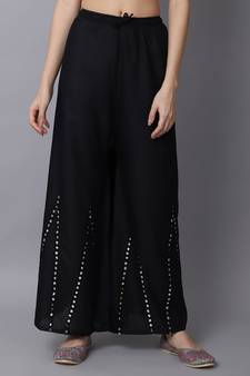 Mirror Embroidery Work Palazzo Pant (Free Size) Black Color