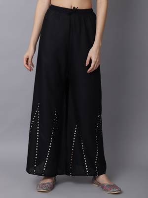 Mirror Embroidery Work Palazzo Pant (Free Size) Black Color 1