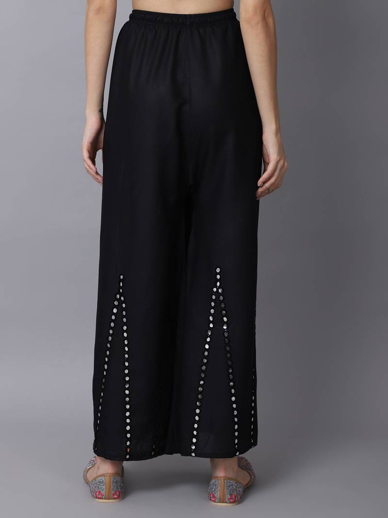 Mirror Embroidery Work Palazzo Pant (Free Size) Black Color