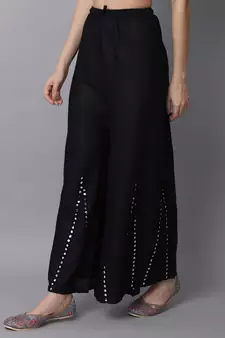 Mirror Embroidery Work Palazzo Pant (Free Size) Black Color