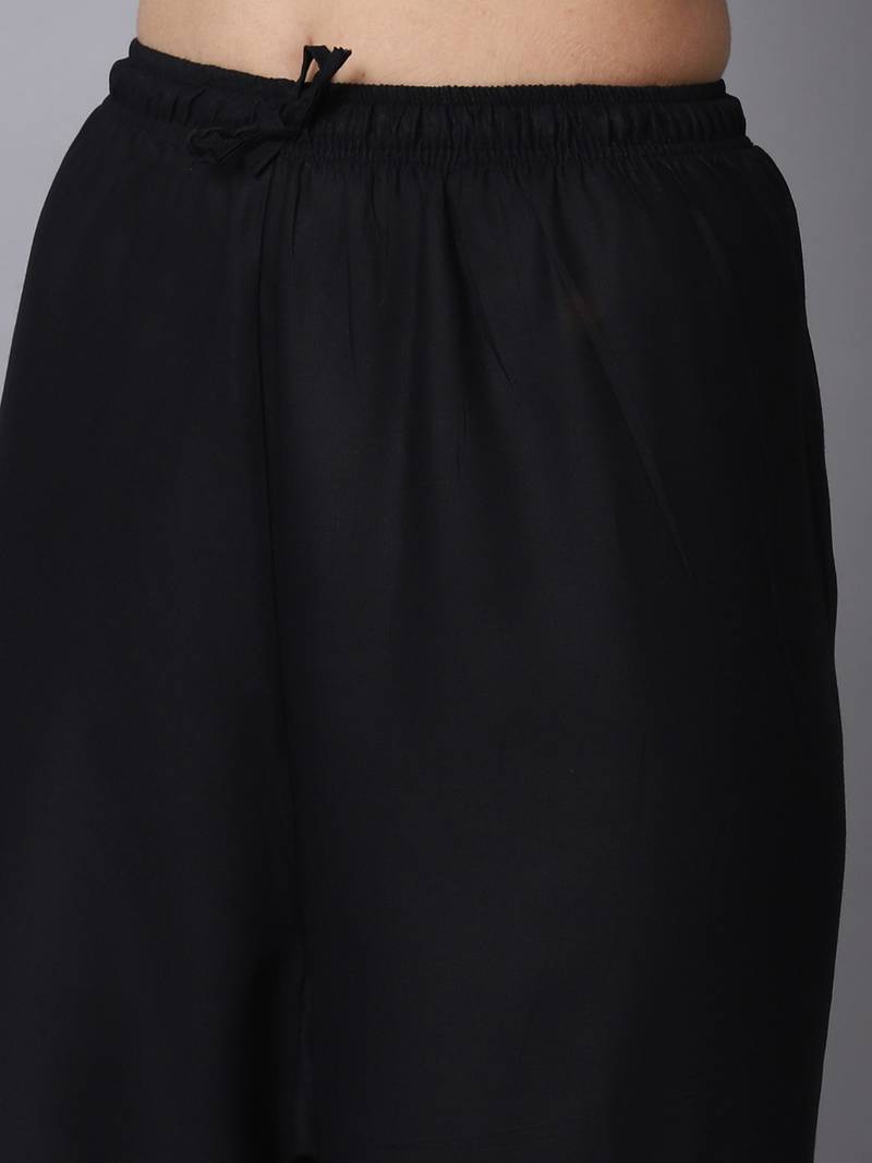 Mirror Embroidery Work Palazzo Pant (Free Size) Black Color