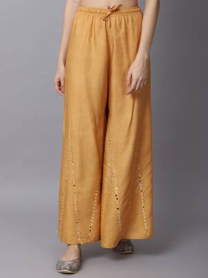 Mirror Embroidery Work Palazzo Pant (Free Size) Beige Color 1