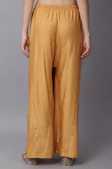 Mirror Embroidery Work Palazzo Pant (Free Size) Beige Color