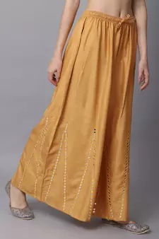 Mirror Embroidery Work Palazzo Pant (Free Size) Beige Color