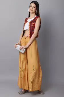 Mirror Embroidery Work Palazzo Pant (Free Size) Beige Color