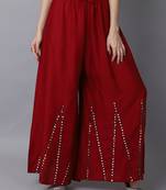 Mirror Embroidery Work Palazzo Pant (Free Size) Maroon Color
