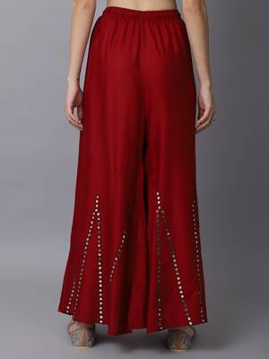 Mirror Embroidery Work Palazzo Pant (Free Size) Maroon Color 2