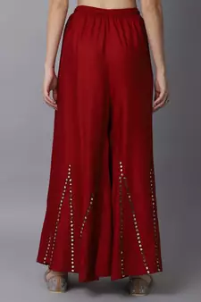 Mirror Embroidery Work Palazzo Pant (Free Size) Maroon Color