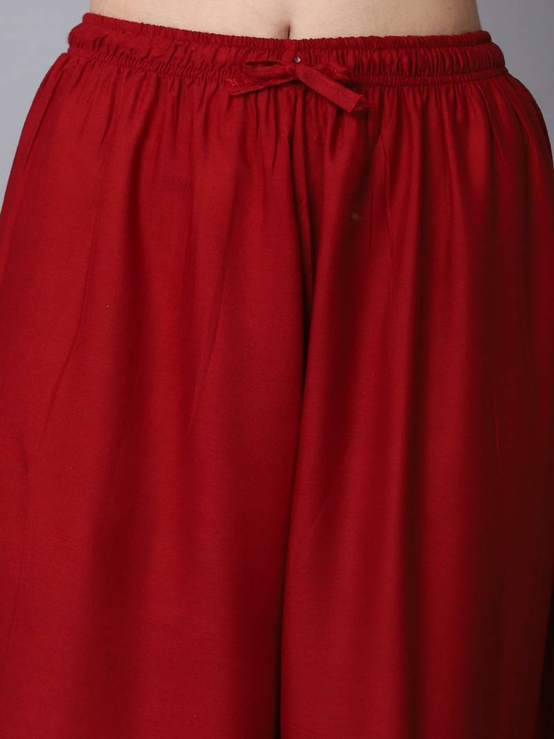 Mirror Embroidery Work Palazzo Pant (Free Size) Maroon Color
