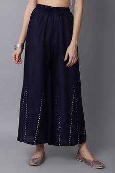 Mirror Embroidery Work Palazzo Pant (Free Size) Navy Color