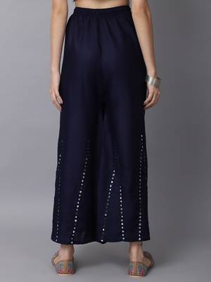 Mirror Embroidery Work Palazzo Pant (Free Size) Navy Color 2