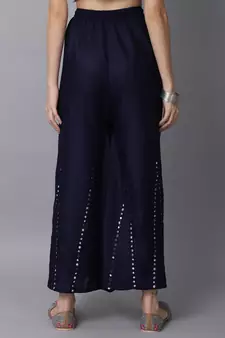 Mirror Embroidery Work Palazzo Pant (Free Size) Navy Color