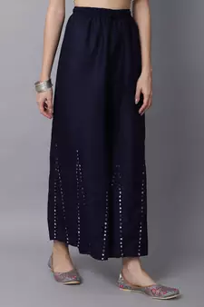 Mirror Embroidery Work Palazzo Pant (Free Size) Navy Color