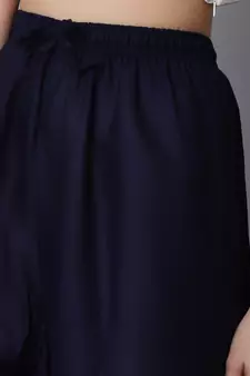 Mirror Embroidery Work Palazzo Pant (Free Size) Navy Color